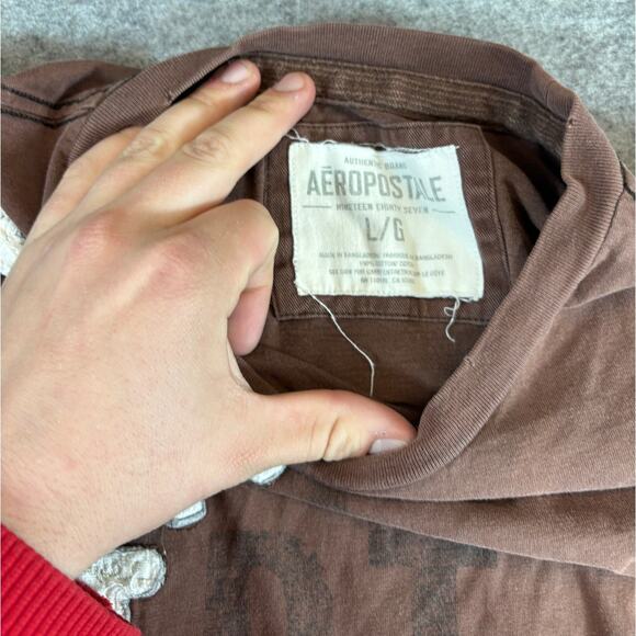 Vintage 80s Aeropostale Shirt Mens Large Brown Graphic Tee Single Stitch Retro - Picture 5 of 6